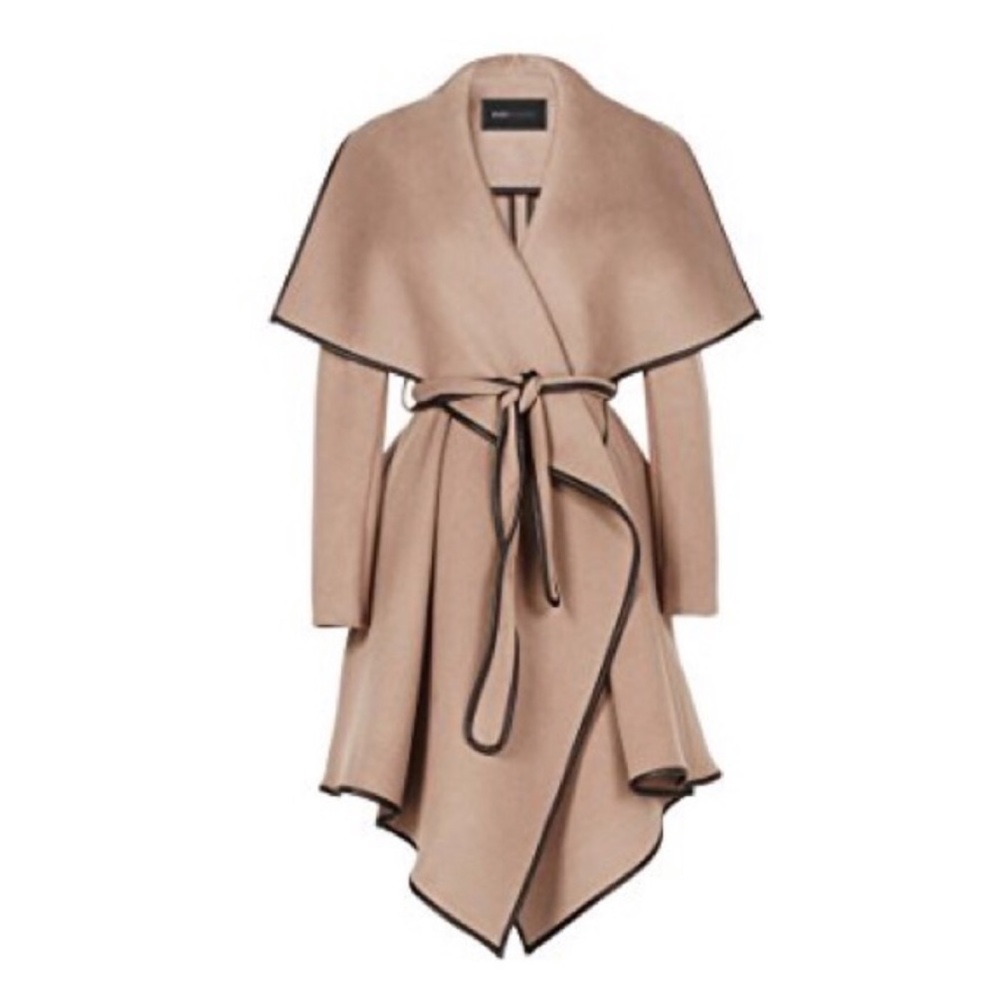 BCBG Women’s Wool Leather Trim Belted Coat